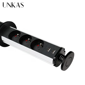 UNKAS 16A PULL POP UP 3 Power franču Spraudnis-Ligzda Black Dual USB Portu, Virtuves Galda Darbvirsmai Sockets Bagāžnieka Countertops