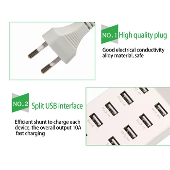 USB Smart Lādētāju 10 Porti USB Hub Ātrās Uzlādes Stacija Strāvas Adapteris Universālais Telefona iPhone 8 Plus X iPad, Samsung un Huawei