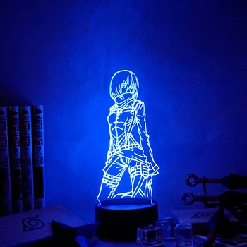 Uzbrukums Titan Mikasa Ackerman Attēls 3d Lampas Bērni Nightlight Telpu Apdare, Led Krāsa Mainās Nakts Gaisma Anime Dāvanu