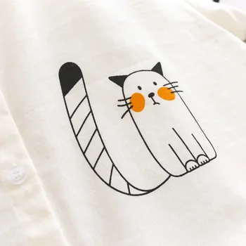 Vasaras Japāņu Modes Gudrs Lina Krekls Sievietēm School Stilā Funny Kaķis Topi Kawaii Iespiesti Pogu, Līdz Īsām Piedurknēm Meitene, Blūzes