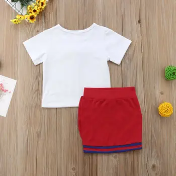 Vasarā 2 Gabali Toddler Baby Girl Apģērbu Komplekts Mazulis Littler Meitenes Loku Ziedu Vienotu Tie T-krekls Īsi Mini Svārki Tērpiem