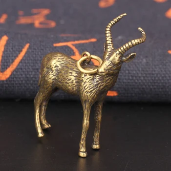 Vintage Brass Dzīvnieku Kazu Miniatūras Figūriņas Mazās Rotājumu Tīra Vara Tibetas Antilopju Staute Amatniecības Keychain Kulons Rotaslietas