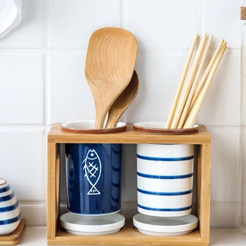 Virtuves Galda Organizators Stāvēt Japāņu Keramikas Drenāžas Uzglabāšanas Jar Karote, Dakša Chopstick Virtuves Gatavošanas Instrumentu Paplāte Glabāšanas Kaste