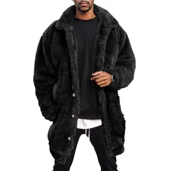 Vīriešu Ziemas Jaka Vilnas Windbreakers Hip Hop Streetwear tīrtoņa Krāsu Plīša Sabiezēt Siltu Vīriešu Mēteli Vīriešu Modes Long Cardigan