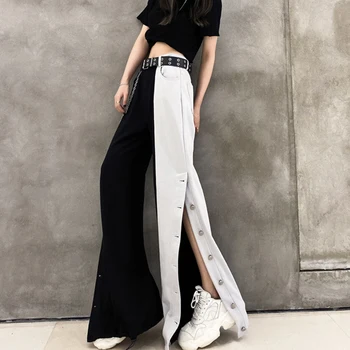 YBYR Sievietes Atšķirībā Kravas Bikses Sieviešu Modes Pogu Elastīgs Viduklis Plats Kāju Brīvs Bikses Dāmas High Street Elsas Streetwear