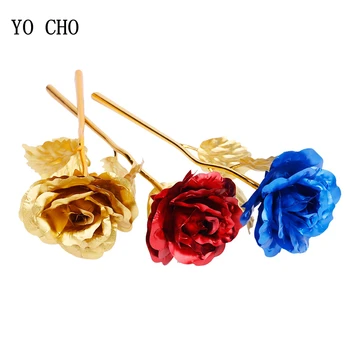 YO CHO Piliens Kuģniecības 24K Folijas Pārklājumu Zelta Rožu Ziedi Glaxy Lodziņā Kāzu Dekori Valentīna Dienā Radošo Dāvanu Zelta Roze Varavīksnes