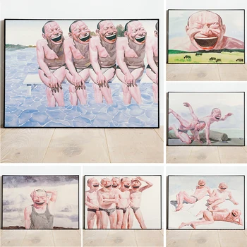 Yue Minjun raksturs apdare kanvas glezna jauniešu ciniski smiekli mākslas plakāti un izdrukas dzīves telpu dekorēšana, sienu pictur