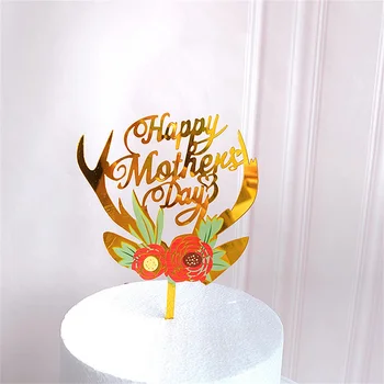 Zelta, Sudraba Ziediem Kūka Topper Happy Birthday Cake Ievietojiet Karti Karoga Akrila Kūka Apdare Kāzu Kūkas Desertā Dekori