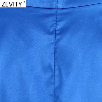 Zevity Jaunā Sieviešu Modes Ielocēm Dizaina Hem Nelegālo Gadījuma Midi Svārki Faldas Mujer Sieviešu Vienu Pogu Zila Satīna Vestidos QUN847
