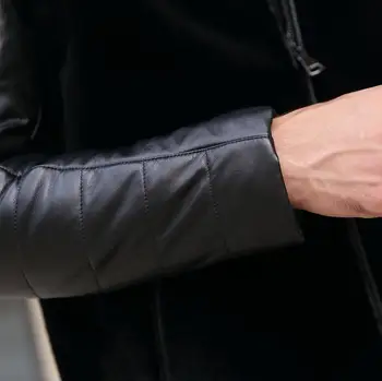 Ziemas sabiezēt siltuma mākslīgās kažokādas, ādas jakas vīriešu gadījuma vīriešu atšķirīgās ādas mēteļos stāv apkakle melnā mode virsdrēbes