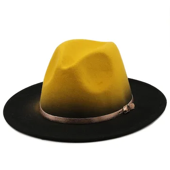 Ziemas Sieviešu Platām Malām Slīpumu, zelta jostu Baznīca Derby Top Cepure Panama Jutos Fedoras Cepure Vīriešiem mākslīgās Britu stila Džeza Klp