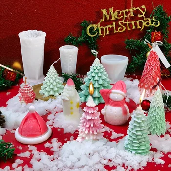 Ziemassvētku Aromterapijas Sveču Pelējuma DIY Santa Klauss, Ziemassvētku Eglīte Sojas Vaska, Ģipša Roku Ziepes, Padarot 3D Silikona Veidnes