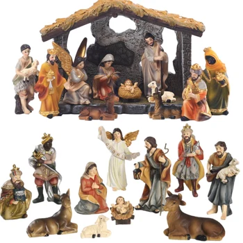 Ziemassvētku Kristus Dzimšanas Statuetes Komplekts.Rokām Apgleznotas Ziemassvētku Kristus Dzimšanas Ainu,Reliģiskās Ziemassvētku Rotājumi, Vīraku & Mirres Dekori