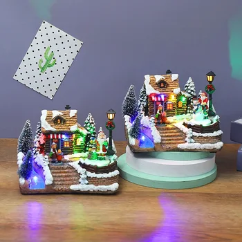 Ziemassvētku Rotājumi Ciema Ēka Sērija Ziemassvētku Māja ar Santa Claus LED Apgaismojums Mājas Kamīnu Decoration2022navidad