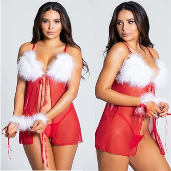 Ziemassvētku Sexy Apakšveļa Eiropas Apģērbu, Apakšveļas Komplekts Neto Pidžamu Sleepwear Sieviešu Mežģīņu Bodysuit Sexy Eksotisko Cosplay Apakšveļa