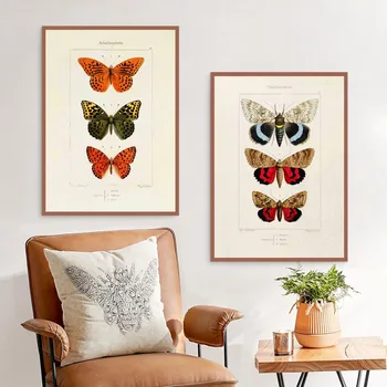 Ziemeļvalstu RETRO art audekls gleznošanai tauriņš, kukaiņu attīstība plakātu, dzīvojamo istabu, koridora sienas gleznojums mājās, sienu apdare