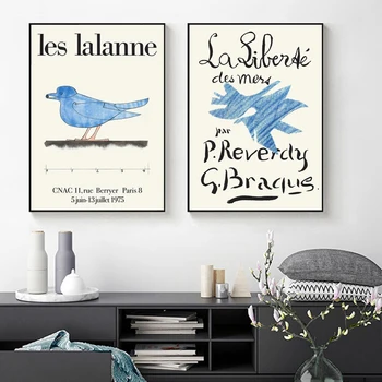 Zilais Putns Krāsošana ar Les Lalanne uz Audekla Glezna La liberte Vintage Izstādē Plakāti un Izdrukas Galerija Sienas Art Pictures