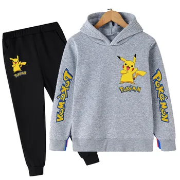 Zēnu Sporta Pikachu Drēbes Bērniem, Hoodies Uzvalks Rudens Bērnu Modes Gadījuma garām Piedurknēm Bērnu sporta Krekls+ Bikses 2gab Komplekti