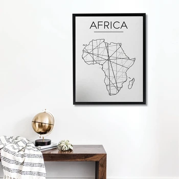 Āfrikas Karte Sienas Mākslas Audekls Plakātu Drukas , Mūsdienu Melnā un Baltā krāsā Minimālisma Kartes Krāsošana Sienas Attēlu Āfrikas Istabu, Mājas Dekoru