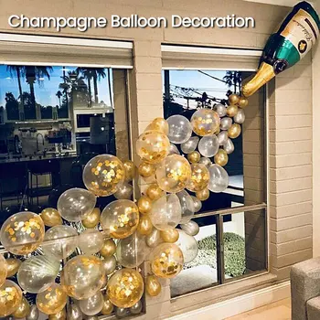 Šampanietis balons liels šampanieša stikla pudele ar alumīnija foliju lateksa balonu, kāzas, ziemassvētki, dzimšanas dienas svinības apdare