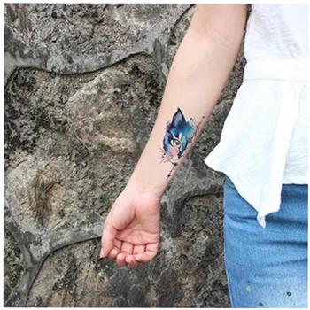 Ūdensnecaurlaidīgus Pagaidu Nodošanu tetovējumu uzlīmes zila puse sejas kaķis viltus tatto flash mazs tetovējums, tetovējums sieviete, vīrietis, bērni