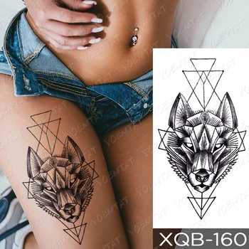 Ūdensnecaurlaidīgus Pagaidu Tetovējumu Uzlīmes Līniju Ģeometrija Fox Panda Vilks Tetovējumiem Briežu Ziedi Body Art Roku Viltus Piedurknēm Tetovējums Sievietes Vīrieši
