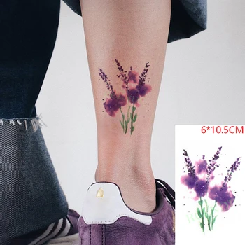 Ūdensnecaurlaidīgus Pagaidu Tetovējumu Uzlīmes, Violeta Lavandas Ziedu Maza Izmēra Body Art Flash Tatto Viltus Tetovējums uz Sievietes Vīrieši