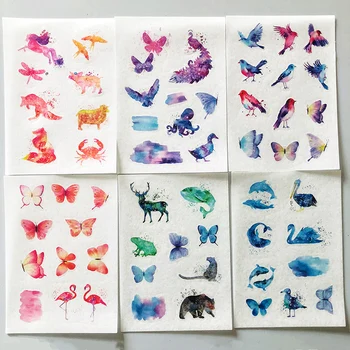 6 Loksnes /iepak Watercolored Putni, Meža Dzīvnieki Papīra Uzlīmes DIY Dekoratīvās Blīvējuma Ielīmējiet Stick Etiķete
