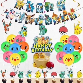 Pokemon Tēma Apdare Balonu Komplekts Bērnu Dzimšanas dienas svinības Pikachu Alumīnija Filmu Balonu Kombinācija Grupa Krājumi