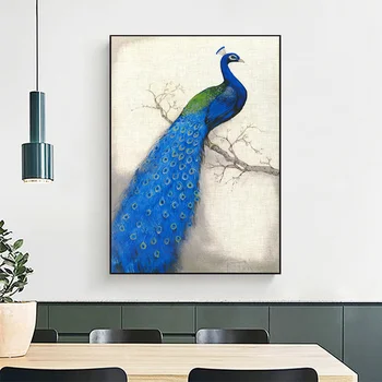 Retro Peacocka Dzīvnieku Mākslas Cancas Gleznu Plakātu Drukāšana ar Zilā Pāva Spalvas, Sienu Mākslas Pictrue par Dzīves Telpu Dekorēšana