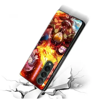 Samsung Galaxy Z 3 Reizes 5G Gadījumā Luksusa Matētā Melnā Grūti Tālruņa Vāciņu ZFold 3 Triecienizturīgs Fundas Shell Demon Slayer Anime Coque