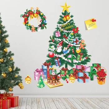 Ziemassvētku sienas uzlīmes, home decoration, skatlogu dekorēšana karājas grabēt bell sniegpārslas Ziemeļbriežu Santa Claus papel de parede