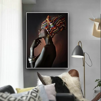 Āfrikas Mākslas Pliks Sieviete Indijas Galvas Portrets Kanvas Glezna Plakāti un Izdrukas Skandināvijas Sienas Mākslas Aina Dzīvojamā Istaba